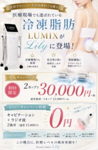 Beauty Salon Lilyの冷凍脂肪冷却痩身キャンペーン。初回限定2カップ30,000円、キャビテーション＋ラジオ波2箇所無料体験