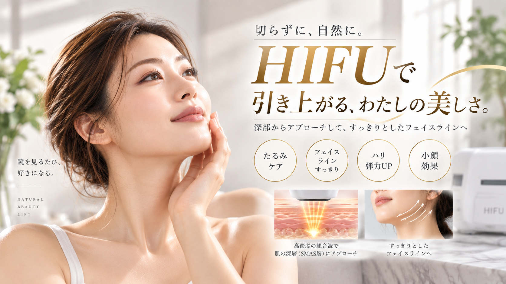切らずに自然に引き上がるフェイスライン|小牧市の超音波リフトアップ Beauty Salon Lily