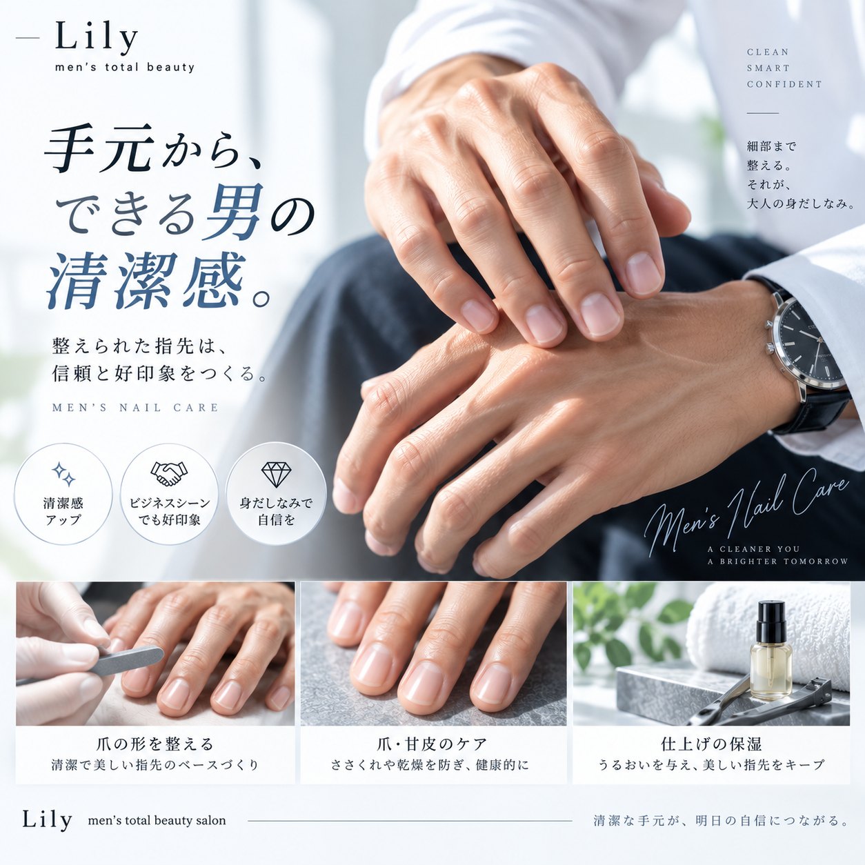 メンズネイルケア 爪の形を整える 甘皮ケア 保湿 小牧市 Beauty Salon Lily