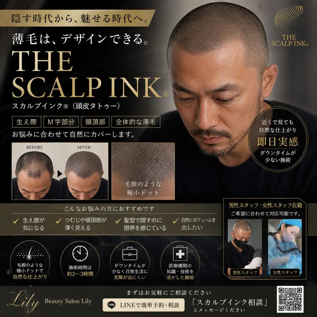 THE SCALP INK スカルプインク 生え際・M字・頭頂部の薄毛カバー 小牧市 Beauty Salon Lily